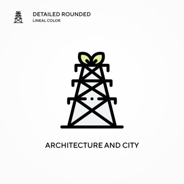 Mimari ve şehir vektör ikonu. Modern vektör illüstrasyon kavramları. Düzenlemesi ve kişiselleştirmesi kolay.