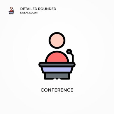 Konferans vektör simgesi. Modern vektör illüstrasyon kavramları. Düzenlemesi ve kişiselleştirmesi kolay.