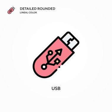 Usb vektör simgesi. Modern vektör illüstrasyon kavramları. Düzenlemesi ve kişiselleştirmesi kolay.