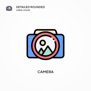 Kamera vektör simgesi. Modern vektör illüstrasyon kavramları. Düzenlemesi ve kişiselleştirmesi kolay.