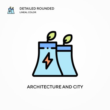 Mimari ve şehir vektör ikonu. Modern vektör illüstrasyon kavramları. Düzenlemesi ve kişiselleştirmesi kolay.
