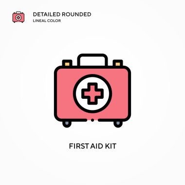 İlk yardım çantası vektör simgesi. Modern vektör illüstrasyon kavramları. Düzenlemesi ve kişiselleştirmesi kolay.
