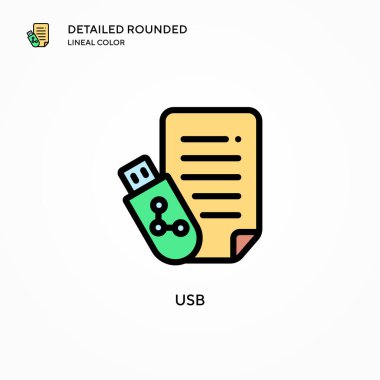 Usb vektör simgesi. Modern vektör illüstrasyon kavramları. Düzenlemesi ve kişiselleştirmesi kolay.