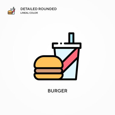Burger vektör ikonu. Modern vektör illüstrasyon kavramları. Düzenlemesi ve kişiselleştirmesi kolay.