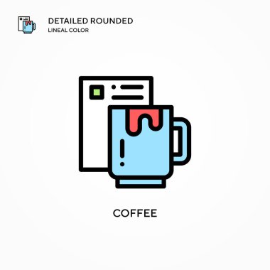 Kahve vektörü ikonu. Modern vektör illüstrasyon kavramları. Düzenlemesi ve kişiselleştirmesi kolay.