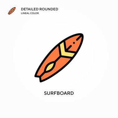 Sörf tahtası vektör simgesi. Modern vektör illüstrasyon kavramları. Düzenlemesi ve kişiselleştirmesi kolay.