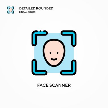 Yüz tarayıcı vektör simgesi. Modern vektör illüstrasyon kavramları. Düzenlemesi ve kişiselleştirmesi kolay.