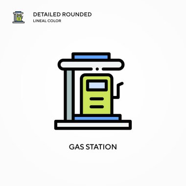 Benzin istasyonu vektör simgesi. Modern vektör illüstrasyon kavramları. Düzenlemesi ve kişiselleştirmesi kolay.