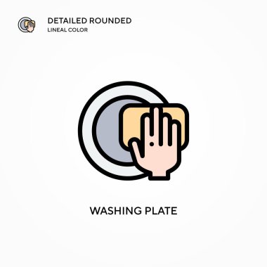 Tabak vektör simgesi yıkılıyor. Modern vektör illüstrasyon kavramları. Düzenlemesi ve kişiselleştirmesi kolay.