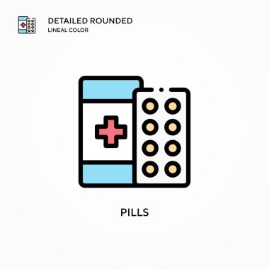 İlaç vektör ikonu. Modern vektör illüstrasyon kavramları. Düzenlemesi ve kişiselleştirmesi kolay.