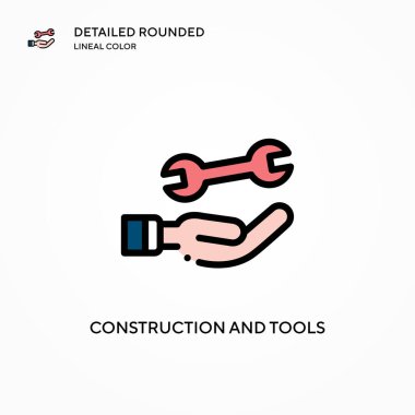 Yapım ve araçlar vektör simgesi. Modern vektör illüstrasyon kavramları. Düzenlemesi ve kişiselleştirmesi kolay.