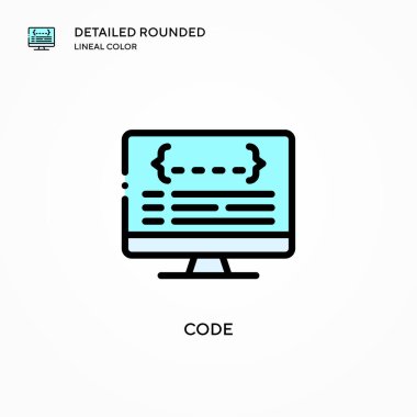 Kod vektör simgesi. Modern vektör illüstrasyon kavramları. Düzenlemesi ve kişiselleştirmesi kolay.