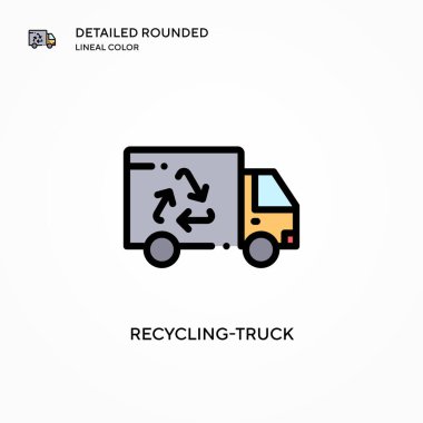 Geri dönüşüm kamyonu vektör simgesi. Modern vektör illüstrasyon kavramları. Düzenlemesi ve kişiselleştirmesi kolay.