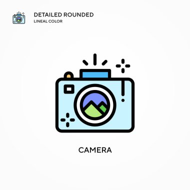Kamera vektör simgesi. Modern vektör illüstrasyon kavramları. Düzenlemesi ve kişiselleştirmesi kolay.