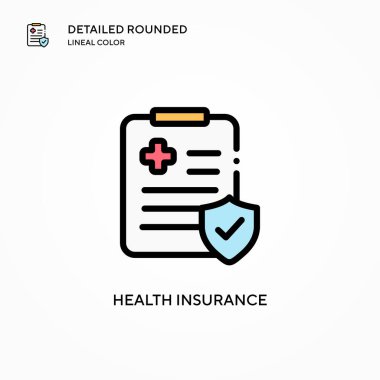 Sağlık sigortası vektör ikonu. Modern vektör illüstrasyon kavramları. Düzenlemesi ve kişiselleştirmesi kolay.
