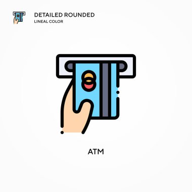 ATM vektör simgesi. Modern vektör illüstrasyon kavramları. Düzenlemesi ve kişiselleştirmesi kolay.