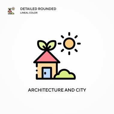 Mimari ve şehir vektör ikonu. Modern vektör illüstrasyon kavramları. Düzenlemesi ve kişiselleştirmesi kolay.