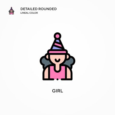 Kız vektör simgesi. Modern vektör illüstrasyon kavramları. Düzenlemesi ve kişiselleştirmesi kolay.