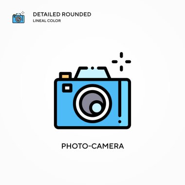 Fotoğraf makinesi vektör simgesi. Modern vektör illüstrasyon kavramları. Düzenlemesi ve kişiselleştirmesi kolay.