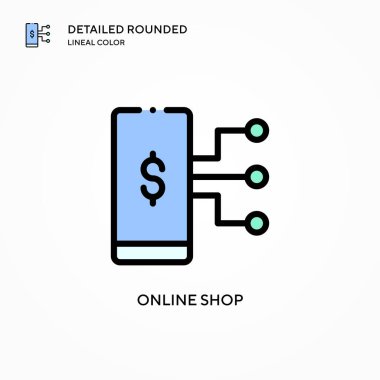 Çevrimiçi dükkan vektör simgesi. Modern vektör illüstrasyon kavramları. Düzenlemesi ve kişiselleştirmesi kolay.