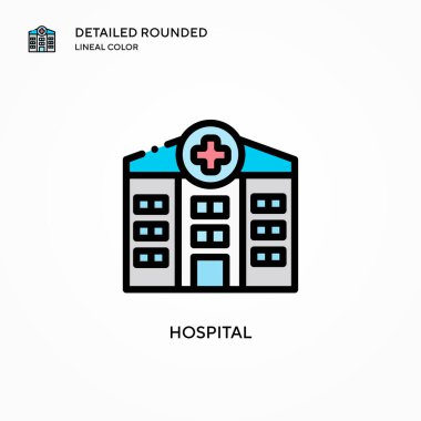 Hastane vektör ikonu. Modern vektör illüstrasyon kavramları. Düzenlemesi ve kişiselleştirmesi kolay.