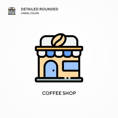 Kahve dükkanı vektör ikonu. Modern vektör illüstrasyon kavramları. Düzenlemesi ve kişiselleştirmesi kolay.