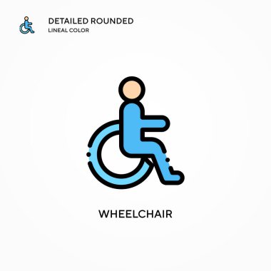 Tekerlekli sandalye vektör simgesi. Modern vektör illüstrasyon kavramları. Düzenlemesi ve kişiselleştirmesi kolay.
