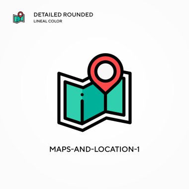 Haritalar ve konum-1 vektör simgesi. Modern vektör illüstrasyon kavramları. Düzenlemesi ve kişiselleştirmesi kolay.