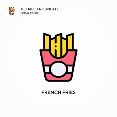 Patates kızartması vektör ikonu. Modern vektör illüstrasyon kavramları. Düzenlemesi ve kişiselleştirmesi kolay.