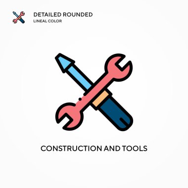 Yapım ve araçlar vektör simgesi. Modern vektör illüstrasyon kavramları. Düzenlemesi ve kişiselleştirmesi kolay.