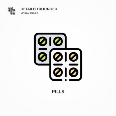 İlaç vektör ikonu. Modern vektör illüstrasyon kavramları. Düzenlemesi ve kişiselleştirmesi kolay.
