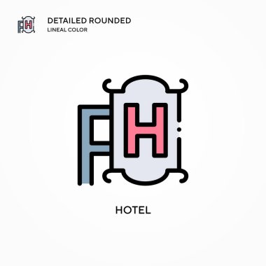 Otel vektör simgesi. Modern vektör illüstrasyon kavramları. Düzenlemesi ve kişiselleştirmesi kolay.