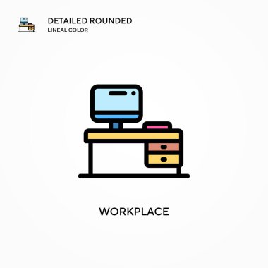 İş yeri vektör simgesi. Modern vektör illüstrasyon kavramları. Düzenlemesi ve kişiselleştirmesi kolay.