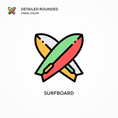 Sörf tahtası vektör simgesi. Modern vektör illüstrasyon kavramları. Düzenlemesi ve kişiselleştirmesi kolay.