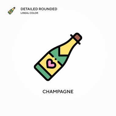 Şampanya vektör ikonu. Modern vektör illüstrasyon kavramları. Düzenlemesi ve kişiselleştirmesi kolay.