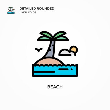 Plaj vektör simgesi. Modern vektör illüstrasyon kavramları. Düzenlemesi ve kişiselleştirmesi kolay.