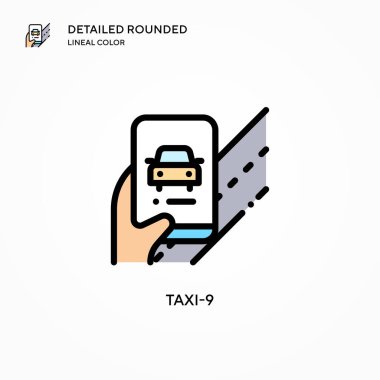 Taksi-9 vektör simgesi. Modern vektör illüstrasyon kavramları. Düzenlemesi ve kişiselleştirmesi kolay.