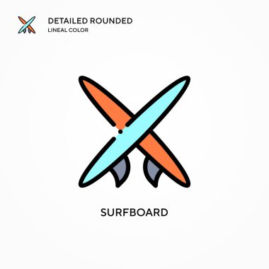 Sörf tahtası vektör simgesi. Modern vektör illüstrasyon kavramları. Düzenlemesi ve kişiselleştirmesi kolay.