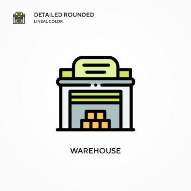 Depo vektör simgesi. Modern vektör illüstrasyon kavramları. Düzenlemesi ve kişiselleştirmesi kolay.