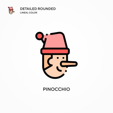 Pinokyo vektör simgesi. Modern vektör illüstrasyon kavramları. Düzenlemesi ve kişiselleştirmesi kolay.