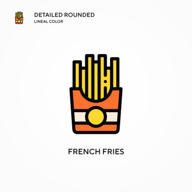 Patates kızartması vektör ikonu. Modern vektör illüstrasyon kavramları. Düzenlemesi ve kişiselleştirmesi kolay.