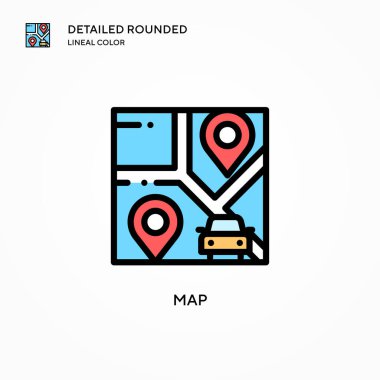 Harita vektör simgesi. Modern vektör illüstrasyon kavramları. Düzenlemesi ve kişiselleştirmesi kolay.