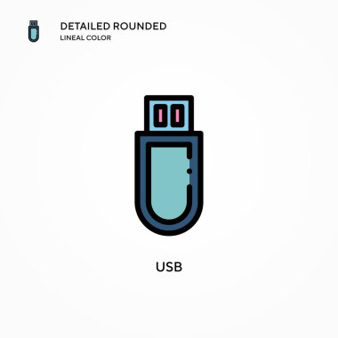 Usb vektör simgesi. Modern vektör illüstrasyon kavramları. Düzenlemesi ve kişiselleştirmesi kolay.