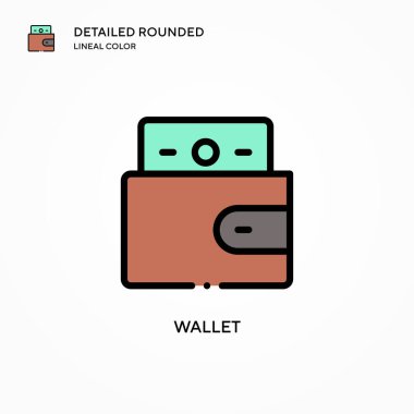 Cüzdan vektör simgesi. Modern vektör illüstrasyon kavramları. Düzenlemesi ve kişiselleştirmesi kolay.