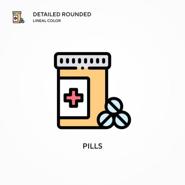 İlaç vektör ikonu. Modern vektör illüstrasyon kavramları. Düzenlemesi ve kişiselleştirmesi kolay.