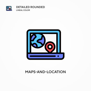 Haritalar ve konum vektör simgesi. Modern vektör illüstrasyon kavramları. Düzenlemesi ve kişiselleştirmesi kolay.