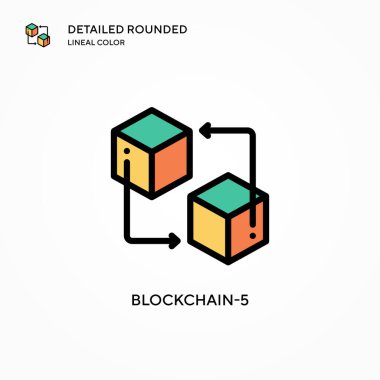 Blokchain-5 vektör simgesi. Modern vektör illüstrasyon kavramları. Düzenlemesi ve kişiselleştirmesi kolay.