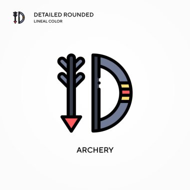 Okçuluk vektör simgesi. Modern vektör illüstrasyon kavramları. Düzenlemesi ve kişiselleştirmesi kolay.
