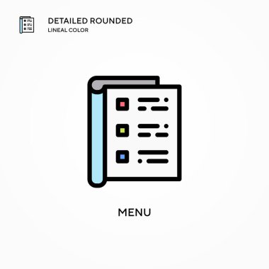 Menü vektör simgesi. Modern vektör illüstrasyon kavramları. Düzenlemesi ve kişiselleştirmesi kolay.
