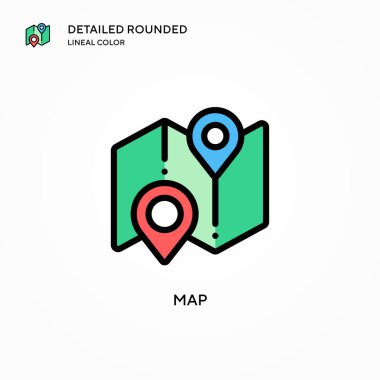 Harita vektör simgesi. Modern vektör illüstrasyon kavramları. Düzenlemesi ve kişiselleştirmesi kolay.